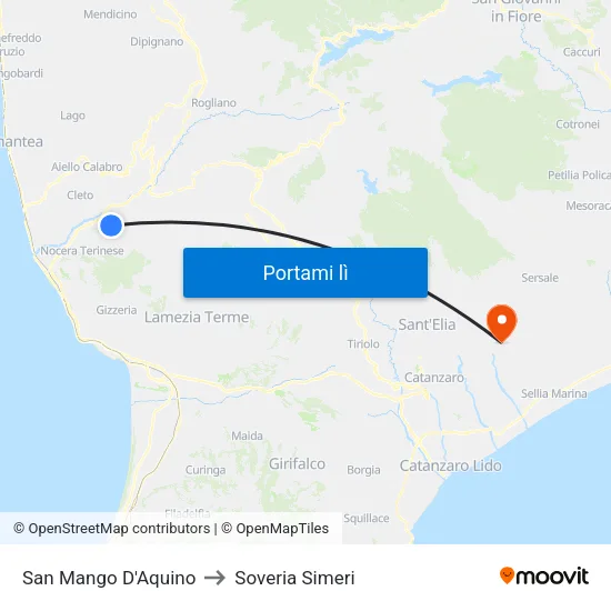 San Mango D'Aquino to Soveria Simeri map