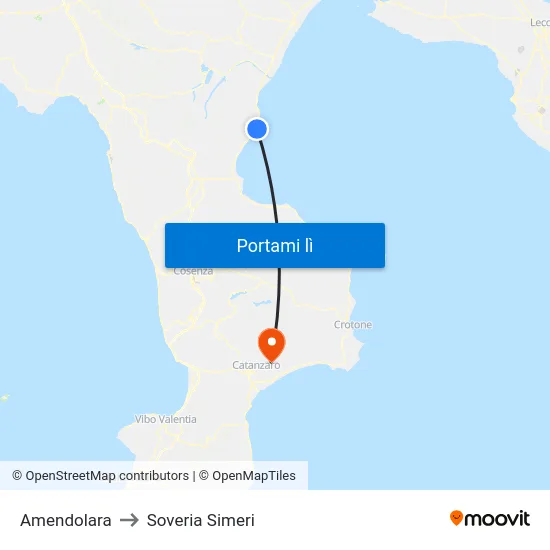 Amendolara to Soveria Simeri map
