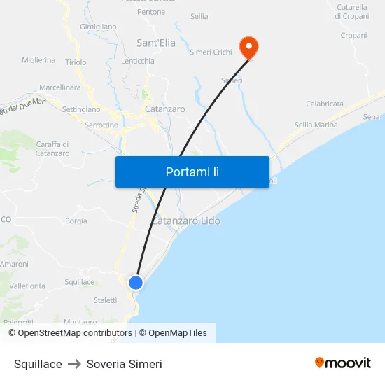 Squillace to Soveria Simeri map
