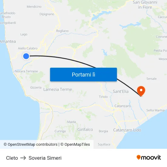 Cleto to Soveria Simeri map
