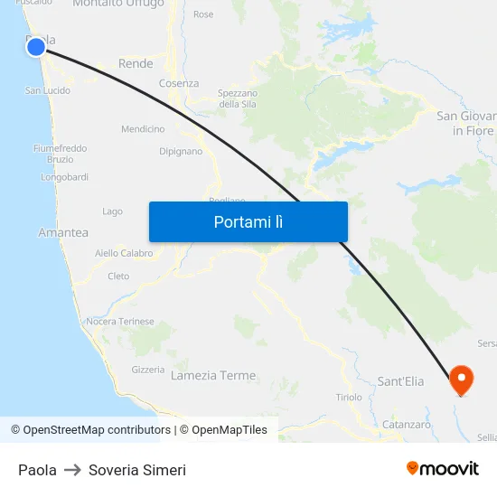 Paola to Soveria Simeri map