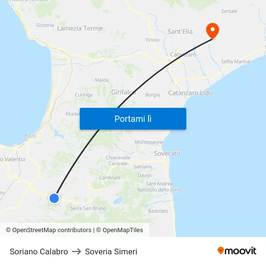 Soriano Calabro to Soveria Simeri map