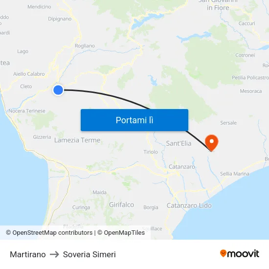 Martirano to Soveria Simeri map