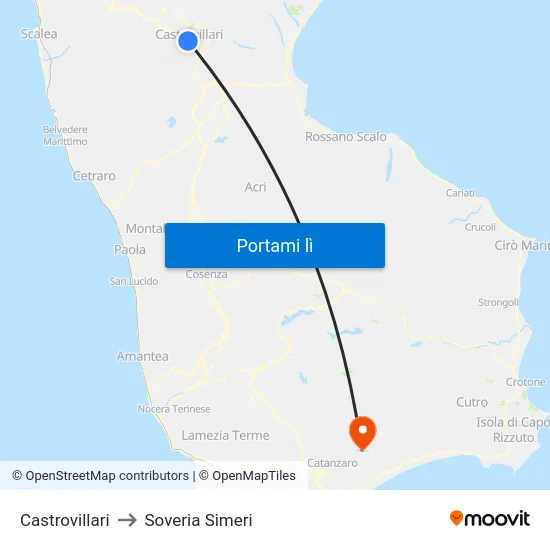 Castrovillari to Soveria Simeri map