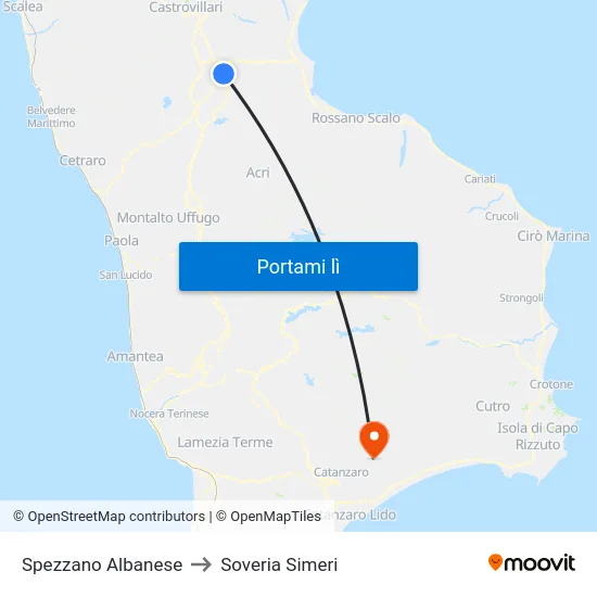 Spezzano Albanese to Soveria Simeri map