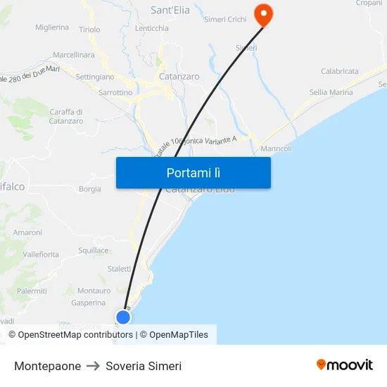 Montepaone to Soveria Simeri map