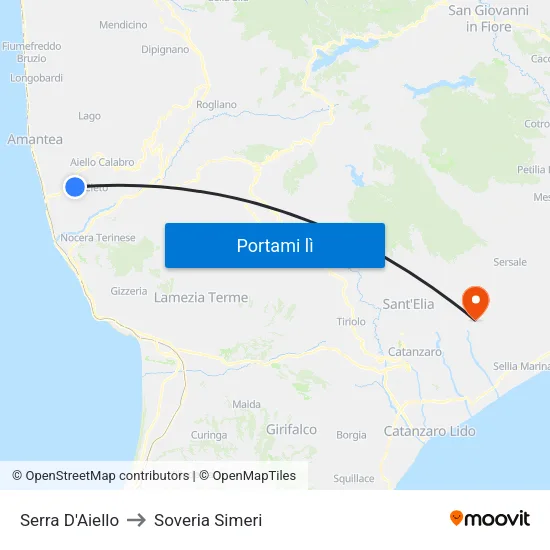 Serra D'Aiello to Soveria Simeri map