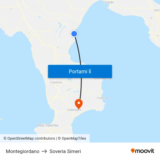 Montegiordano to Soveria Simeri map