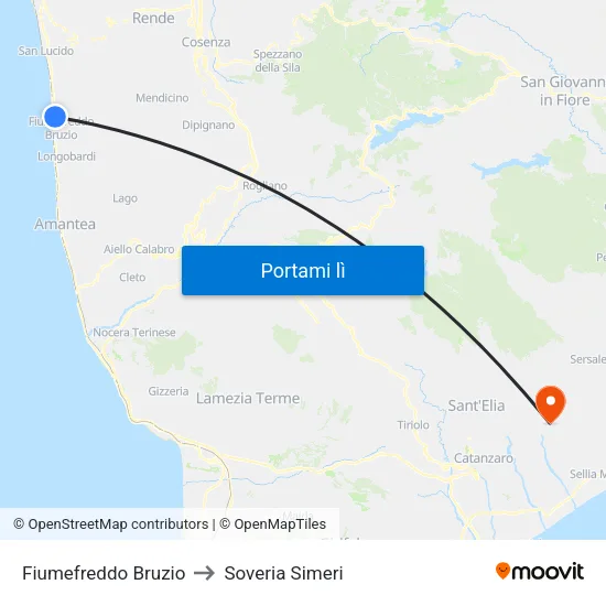 Fiumefreddo Bruzio to Soveria Simeri map