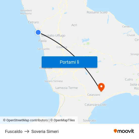 Fuscaldo to Soveria Simeri map
