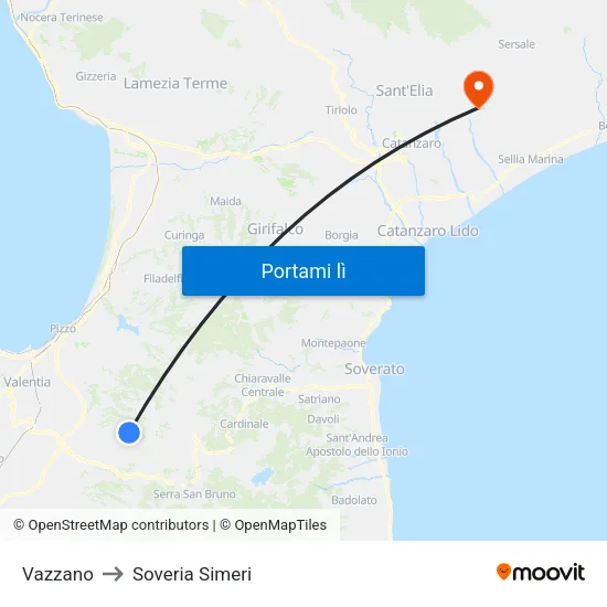 Vazzano to Soveria Simeri map