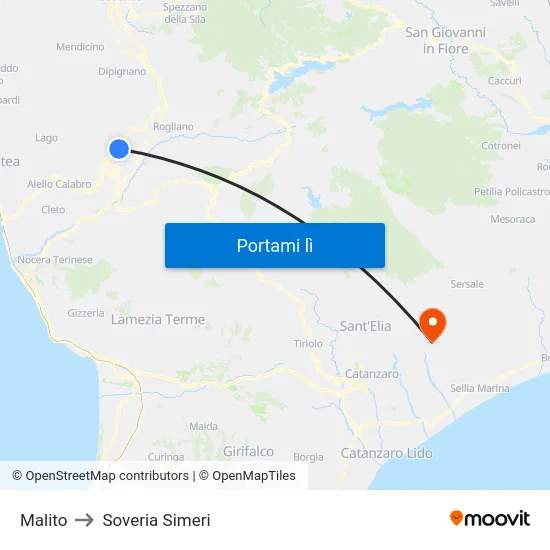 Malito to Soveria Simeri map