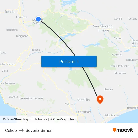 Celico to Soveria Simeri map