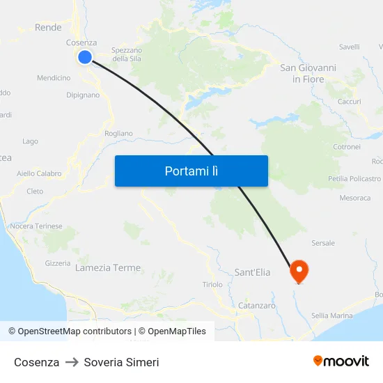 Cosenza to Soveria Simeri map