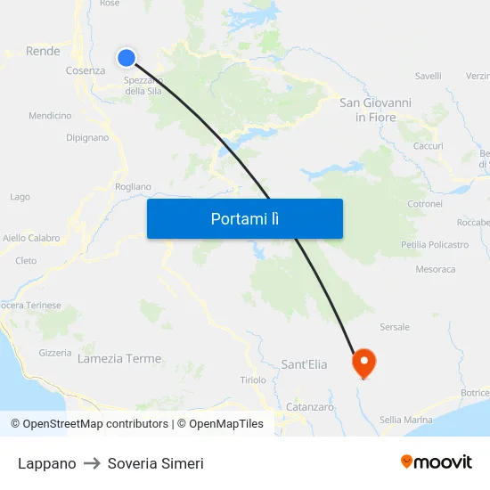 Lappano to Soveria Simeri map