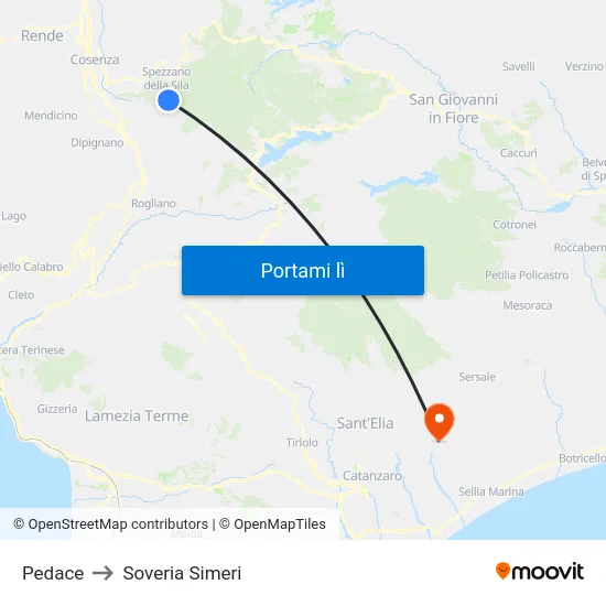 Pedace to Soveria Simeri map