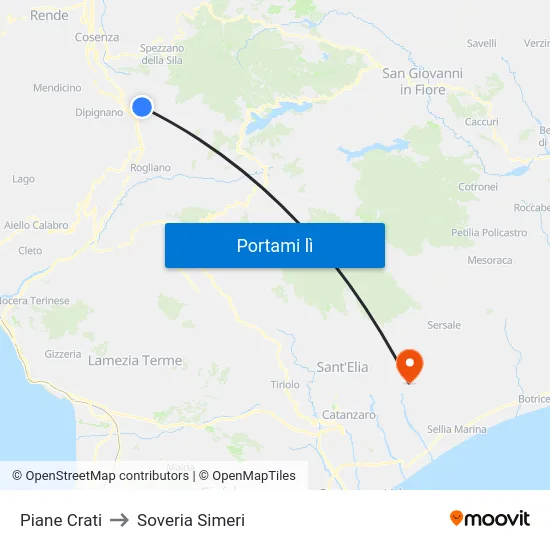 Piane Crati to Soveria Simeri map