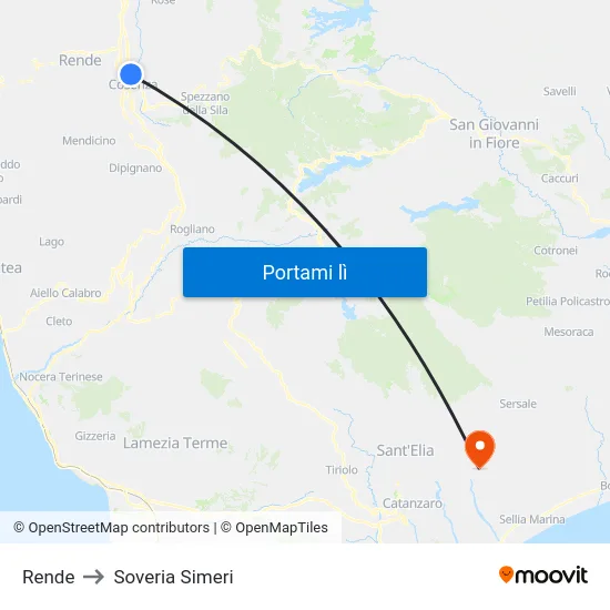 Rende to Soveria Simeri map