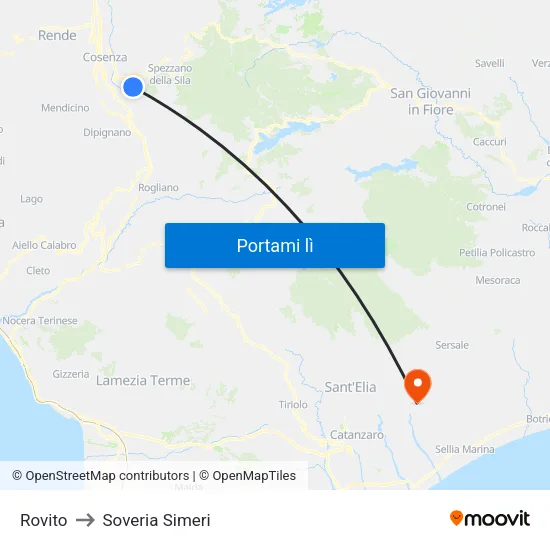 Rovito to Soveria Simeri map