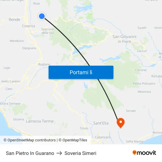 San Pietro In Guarano to Soveria Simeri map