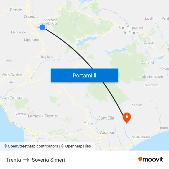 Trenta to Soveria Simeri map