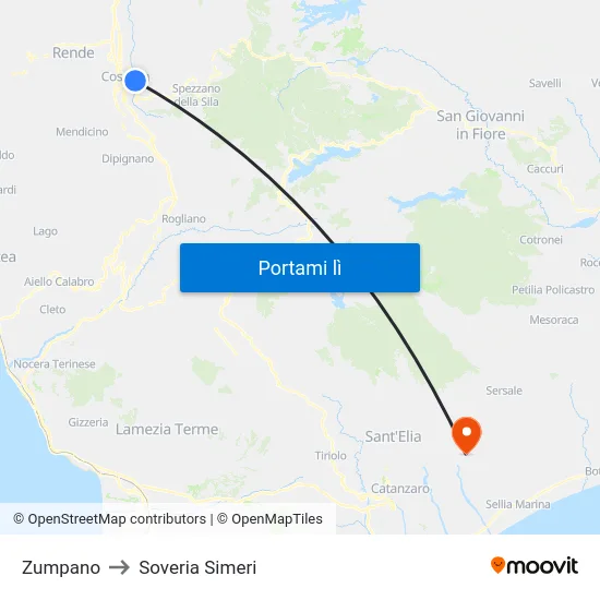 Zumpano to Soveria Simeri map
