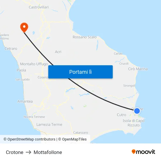 Crotone to Mottafollone map