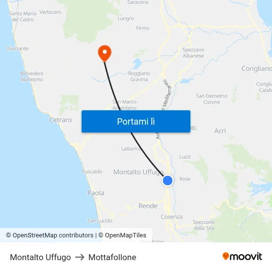 Montalto Uffugo to Mottafollone map
