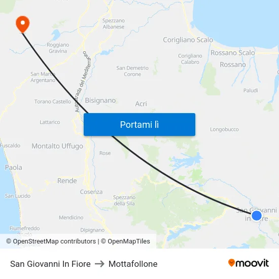 San Giovanni In Fiore to Mottafollone map