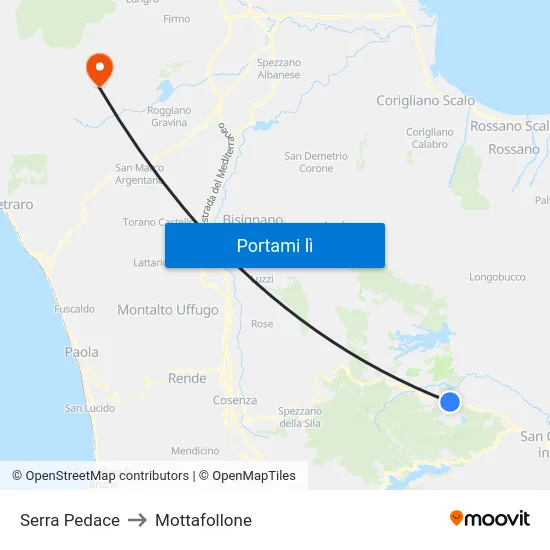 Serra Pedace to Mottafollone map