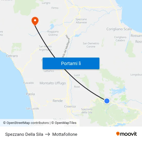 Spezzano Della Sila to Mottafollone map