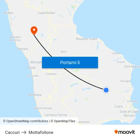Caccuri to Mottafollone map