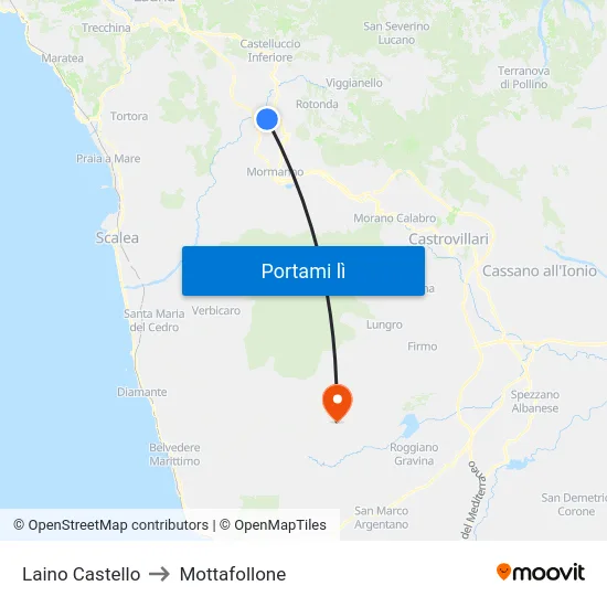Laino Castello to Mottafollone map