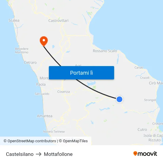 Castelsilano to Mottafollone map