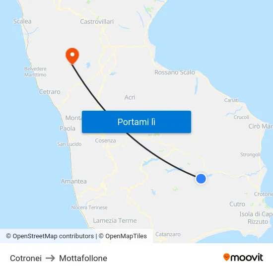 Cotronei to Mottafollone map