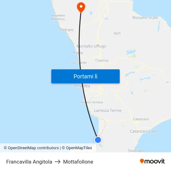 Francavilla Angitola to Mottafollone map