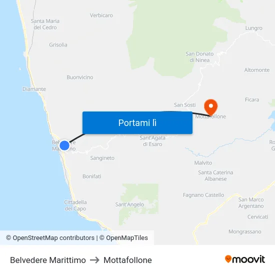 Belvedere Marittimo to Mottafollone map
