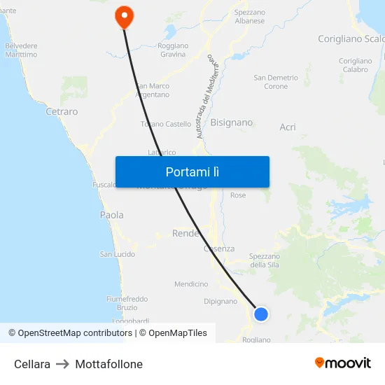 Cellara to Mottafollone map