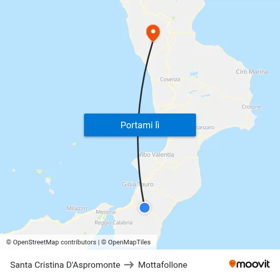 Santa Cristina D'Aspromonte to Mottafollone map
