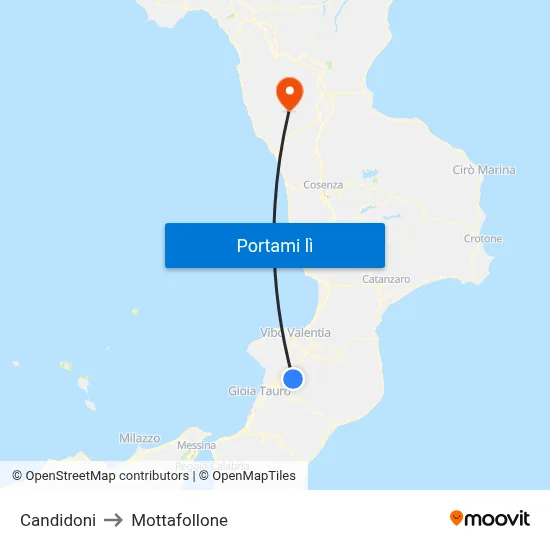 Candidoni to Mottafollone map