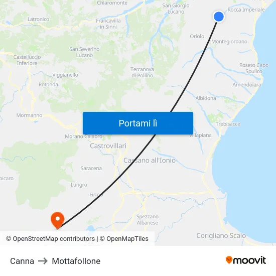 Canna to Mottafollone map