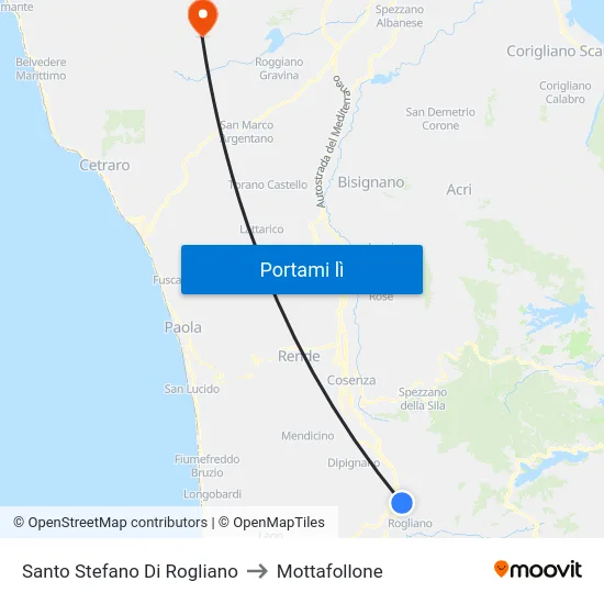 Santo Stefano Di Rogliano to Mottafollone map