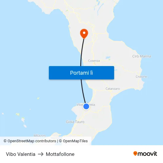 Vibo Valentia to Mottafollone map