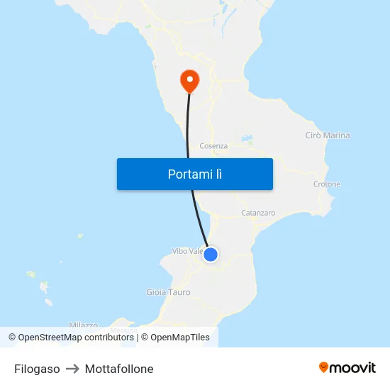 Filogaso to Mottafollone map