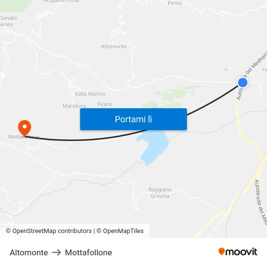 Altomonte to Mottafollone map