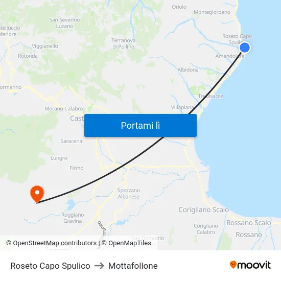 Roseto Capo Spulico to Mottafollone map