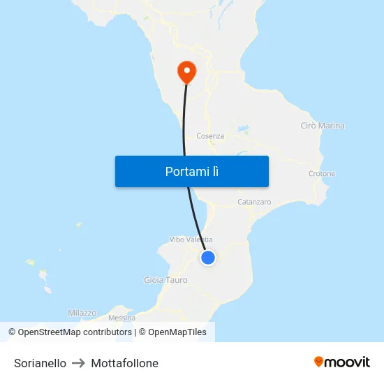 Sorianello to Mottafollone map
