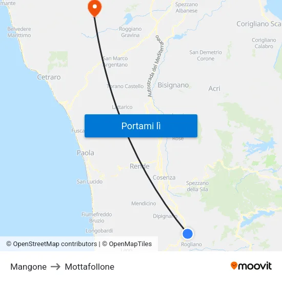 Mangone to Mottafollone map