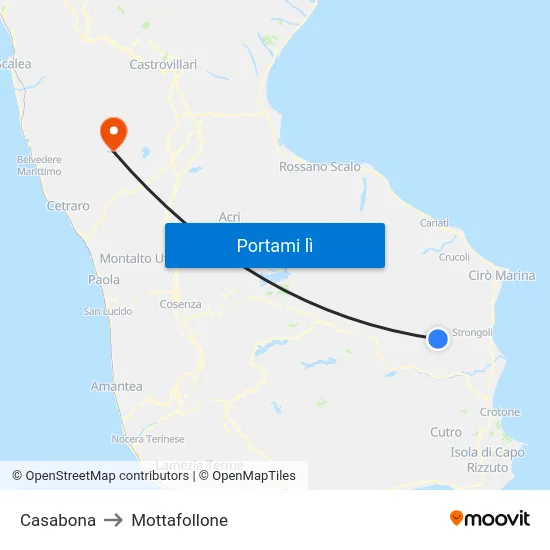Casabona to Mottafollone map