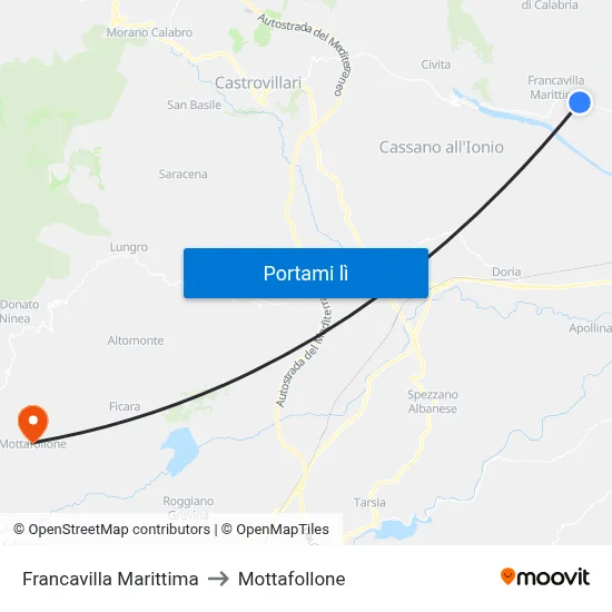 Francavilla Marittima to Mottafollone map